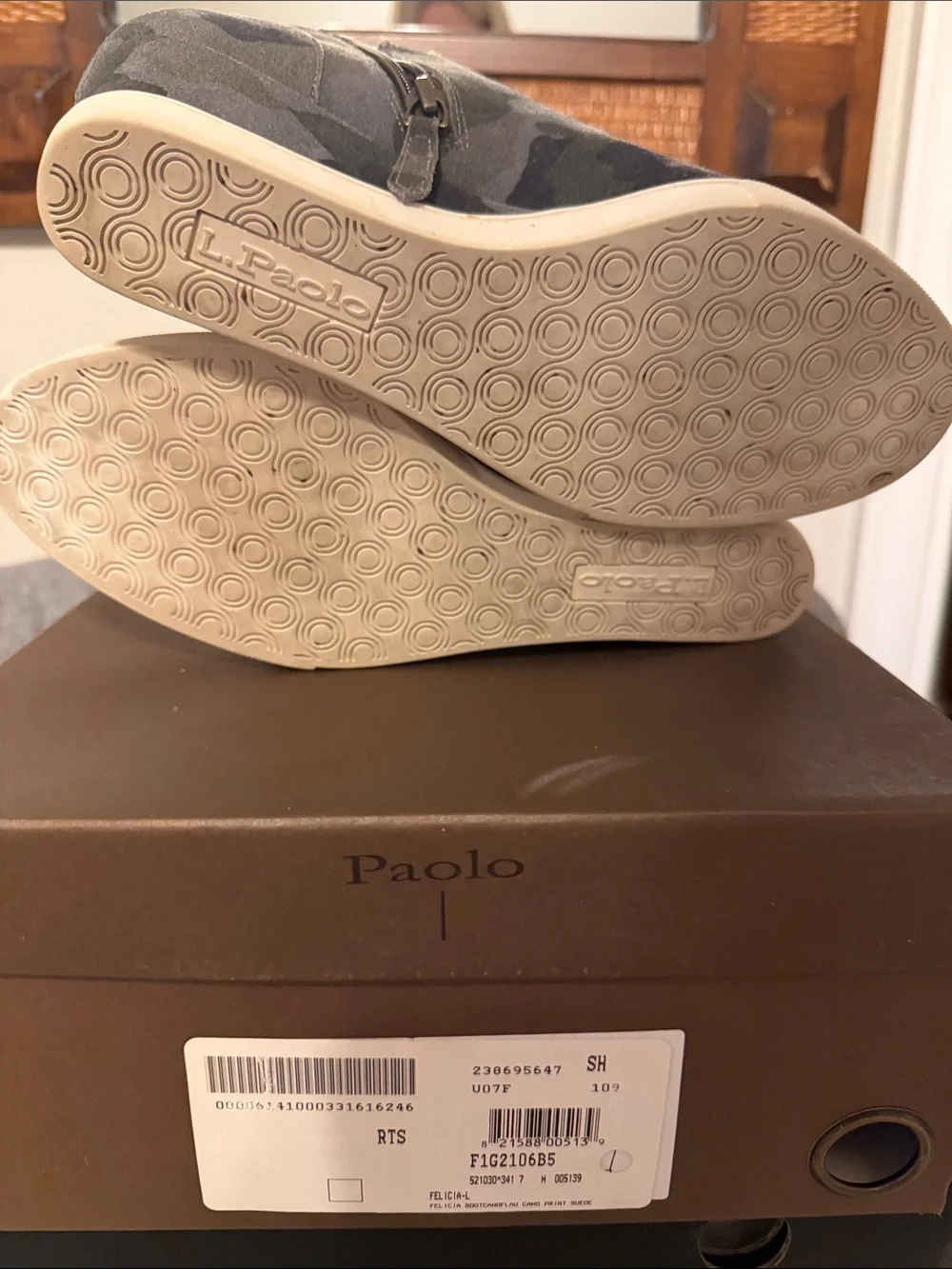 L. Paolo Camo Wedge Sneaker Booties in Green and Gray